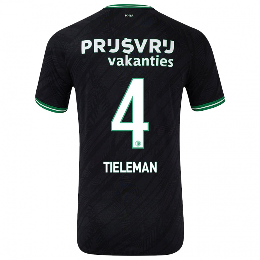 Børn Jerry Tieleman #4 Sort Grøn Udebane Spillertrøjer 2024/25 Trøje T-Shirt