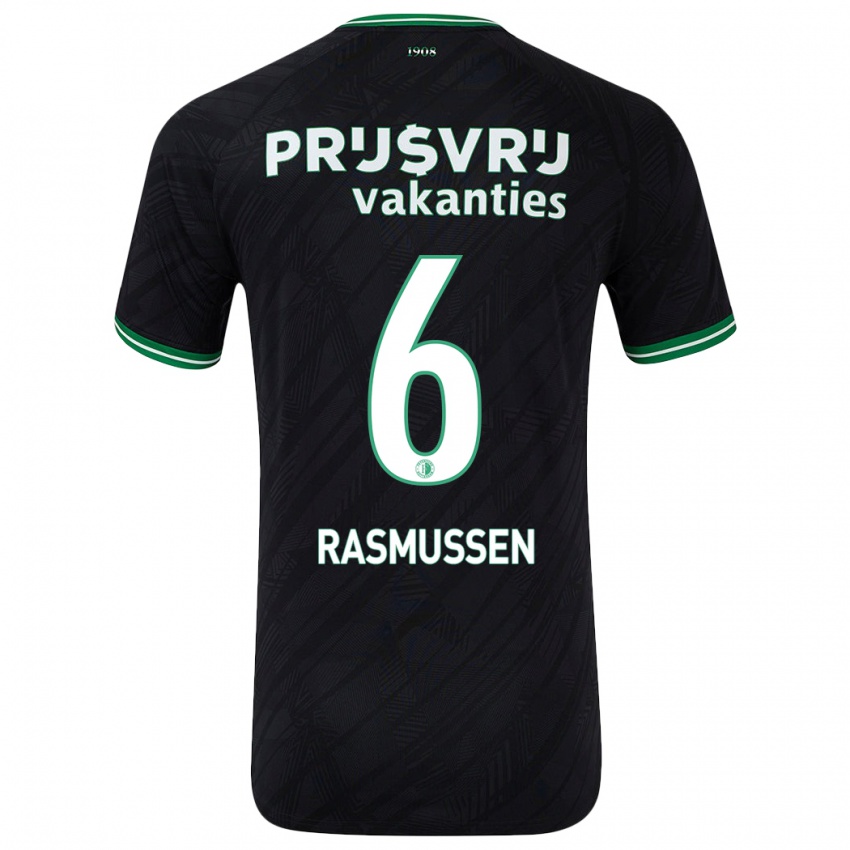 Børn Jacob Rasmussen #6 Sort Grøn Udebane Spillertrøjer 2024/25 Trøje T-Shirt