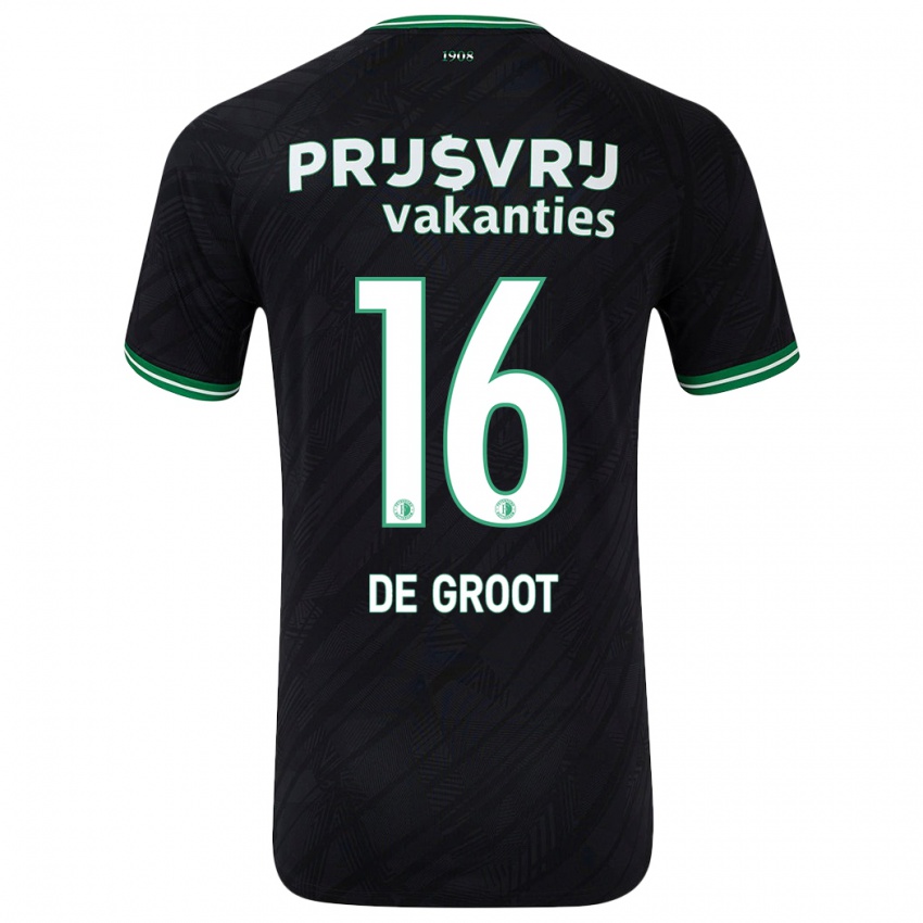 Børn Jasmijn De Groot #16 Sort Grøn Udebane Spillertrøjer 2024/25 Trøje T-Shirt