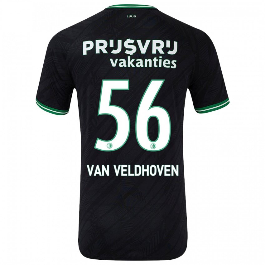 Børn Kars Van Veldhoven #56 Sort Grøn Udebane Spillertrøjer 2024/25 Trøje T-Shirt