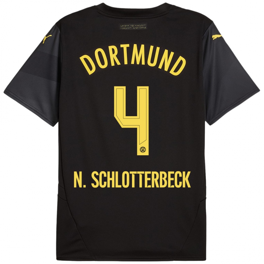 Børn Nico Schlotterbeck #4 Sort Gul Udebane Spillertrøjer 2024/25 Trøje T-Shirt