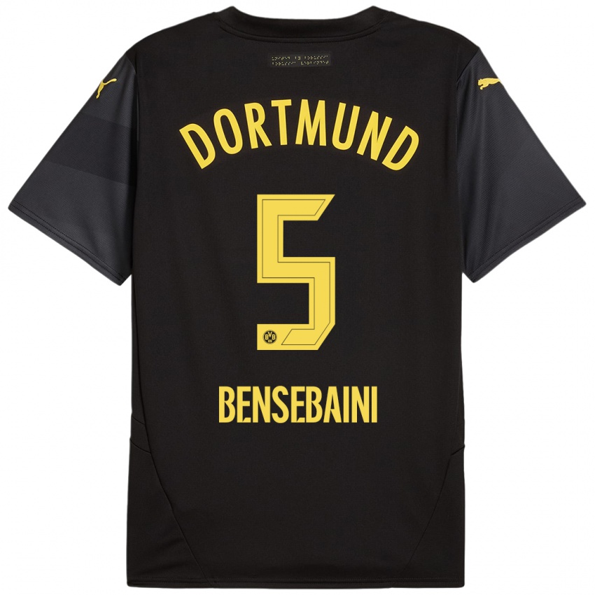 Børn Ramy Bensebaini #5 Sort Gul Udebane Spillertrøjer 2024/25 Trøje T-Shirt