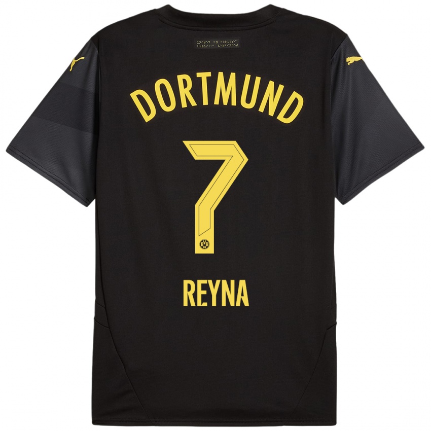 Børn Giovanni Reyna #7 Sort Gul Udebane Spillertrøjer 2024/25 Trøje T-Shirt