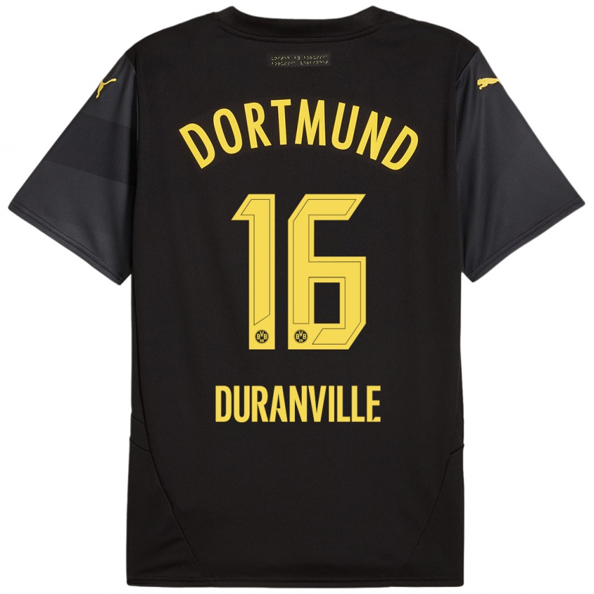 Børn Julien Duranville #16 Sort Gul Udebane Spillertrøjer 2024/25 Trøje T-Shirt