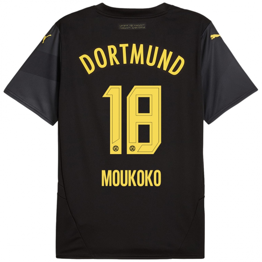 Børn Youssoufa Moukoko #18 Sort Gul Udebane Spillertrøjer 2024/25 Trøje T-Shirt