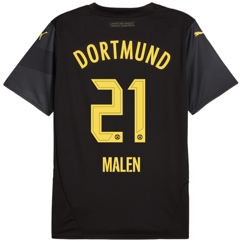 Børn Donyell Malen #21 Sort Gul Udebane Spillertrøjer 2024/25 Trøje T-Shirt