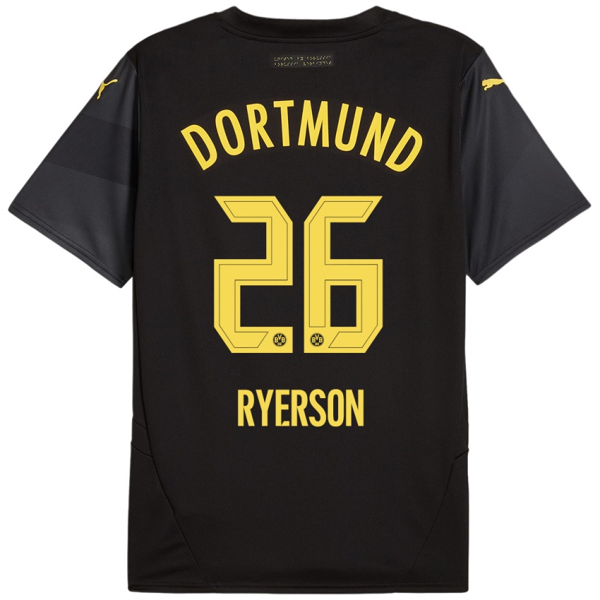 Børn Julian Ryerson #26 Sort Gul Udebane Spillertrøjer 2024/25 Trøje T-Shirt