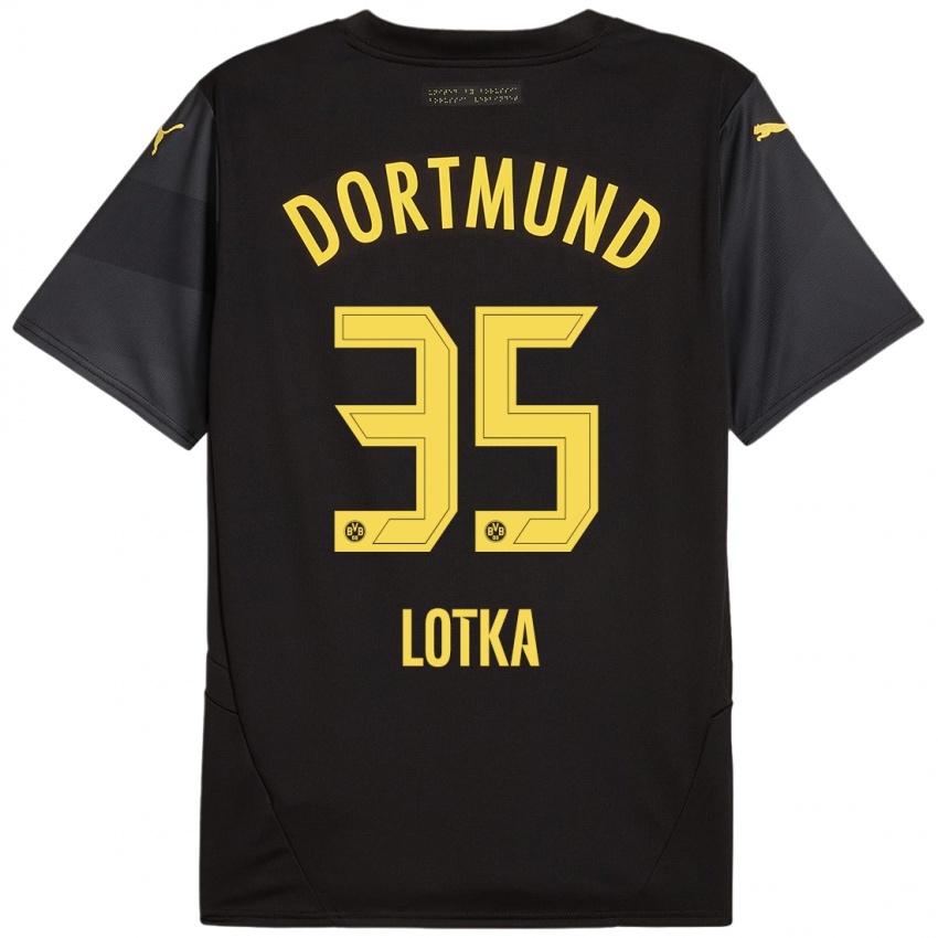 Børn Marcel Lotka #35 Sort Gul Udebane Spillertrøjer 2024/25 Trøje T-Shirt