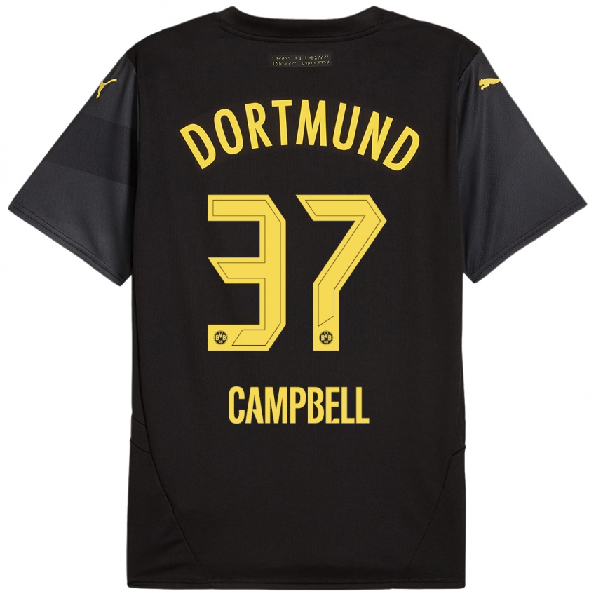 Børn Cole Campbell #37 Sort Gul Udebane Spillertrøjer 2024/25 Trøje T-Shirt