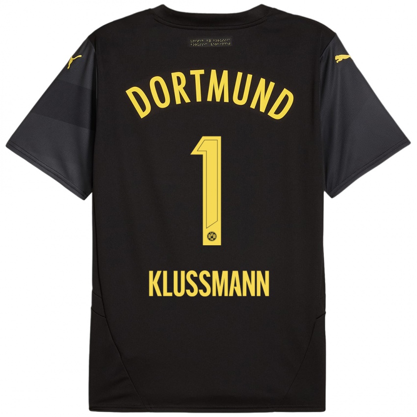 Børn Leon Klußmann #1 Sort Gul Udebane Spillertrøjer 2024/25 Trøje T-Shirt