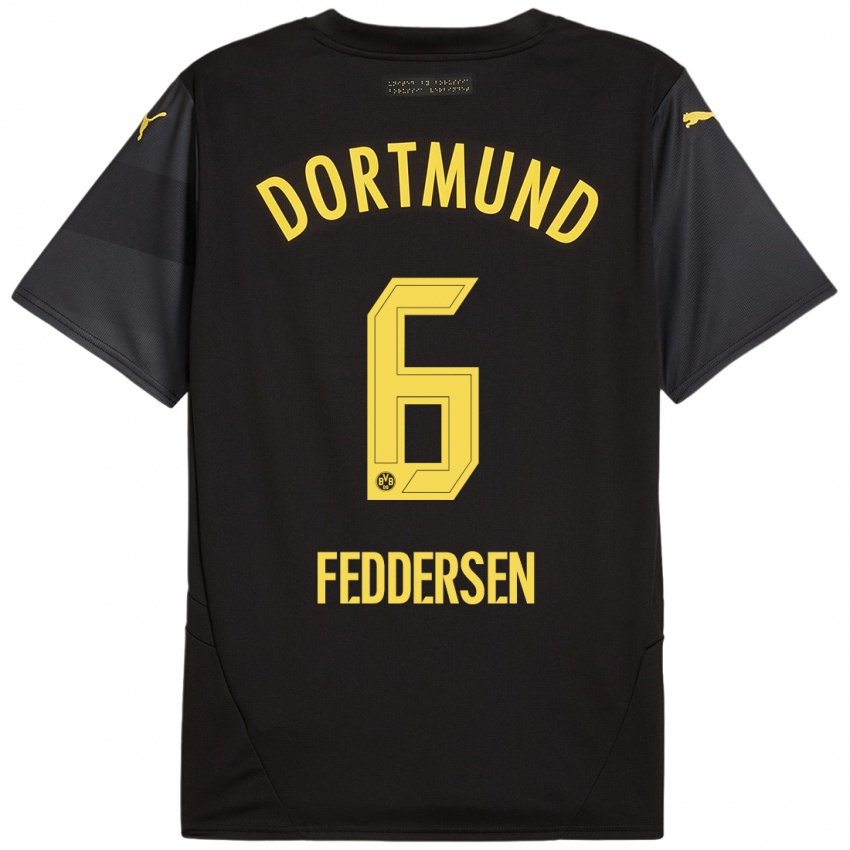 Børn Jonas Feddersen #6 Sort Gul Udebane Spillertrøjer 2024/25 Trøje T-Shirt