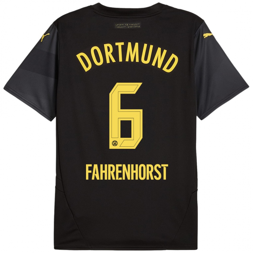 Børn Luke Fahrenhorst #6 Sort Gul Udebane Spillertrøjer 2024/25 Trøje T-Shirt