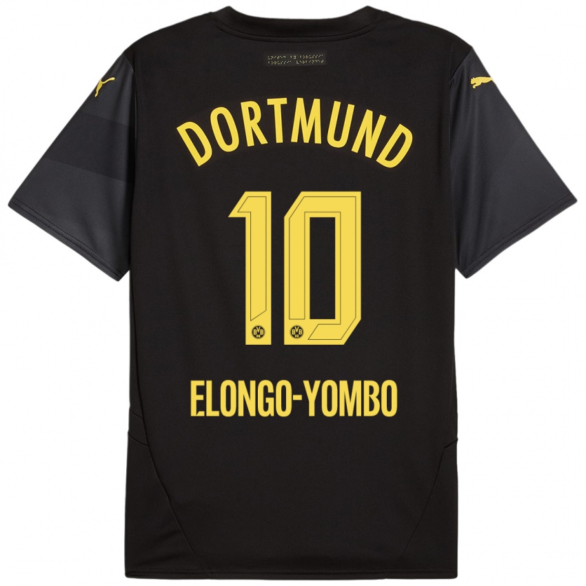 Børn Rodney Elongo-Yombo #10 Sort Gul Udebane Spillertrøjer 2024/25 Trøje T-Shirt