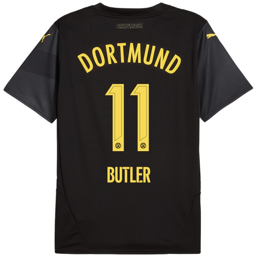 Børn Justin Butler #11 Sort Gul Udebane Spillertrøjer 2024/25 Trøje T-Shirt