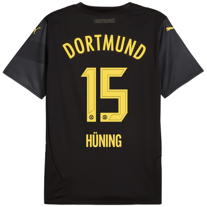 Børn Ben Hüning #15 Sort Gul Udebane Spillertrøjer 2024/25 Trøje T-Shirt