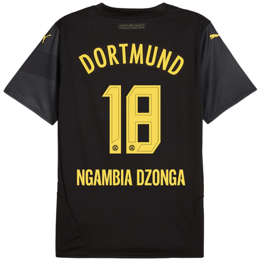 Børn Diego Ngambia Dzonga #18 Sort Gul Udebane Spillertrøjer 2024/25 Trøje T-Shirt