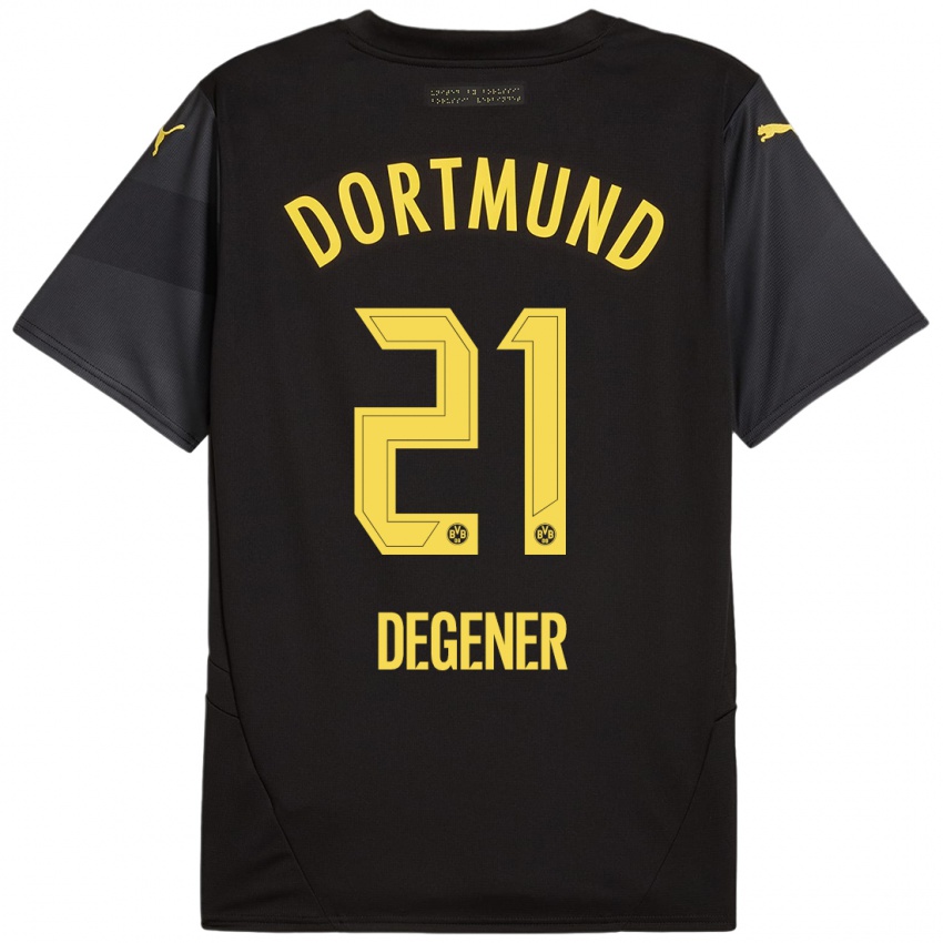 Børn Tim Degener #21 Sort Gul Udebane Spillertrøjer 2024/25 Trøje T-Shirt