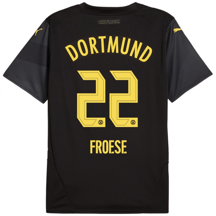 Børn Julien Froese #22 Sort Gul Udebane Spillertrøjer 2024/25 Trøje T-Shirt