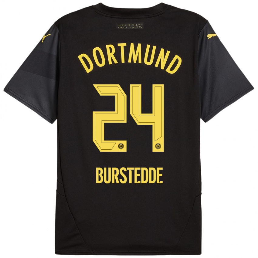 Børn Joshua Burstedde #24 Sort Gul Udebane Spillertrøjer 2024/25 Trøje T-Shirt