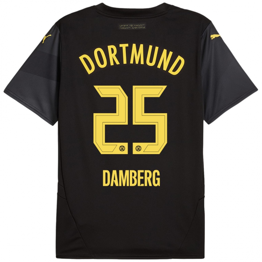 Børn Niclas Damberg #25 Sort Gul Udebane Spillertrøjer 2024/25 Trøje T-Shirt