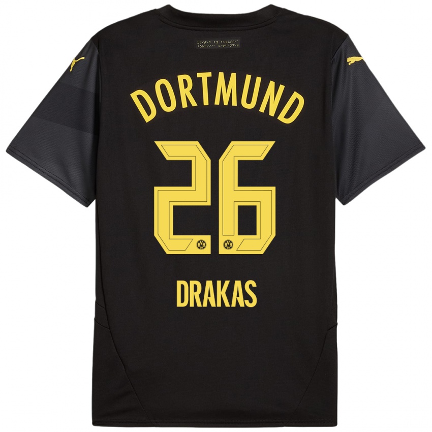 Børn Babis Drakas #26 Sort Gul Udebane Spillertrøjer 2024/25 Trøje T-Shirt