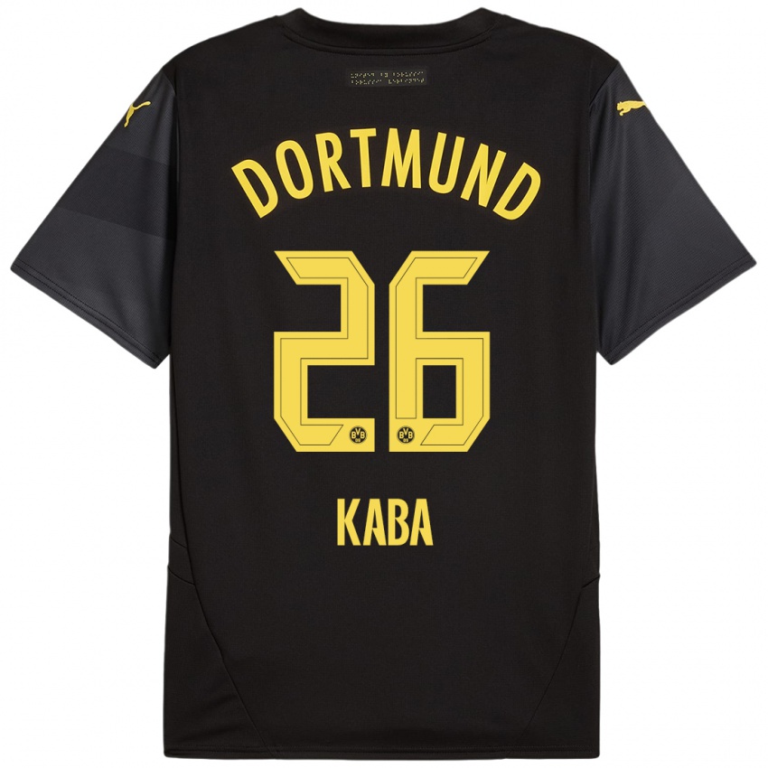 Børn Mussa Kaba #26 Sort Gul Udebane Spillertrøjer 2024/25 Trøje T-Shirt