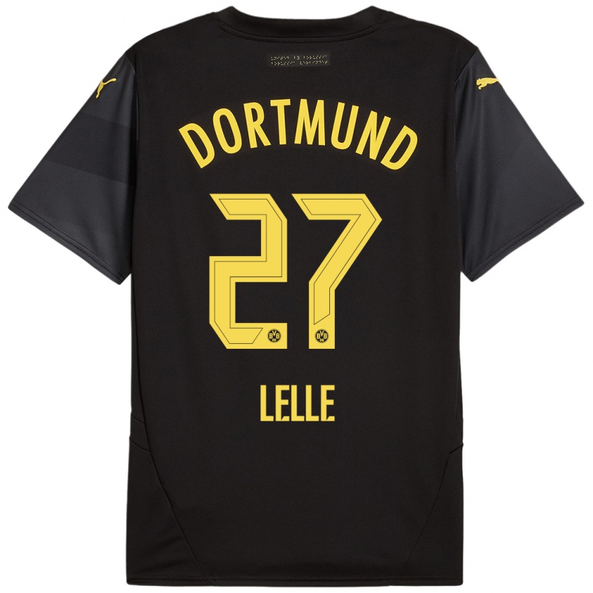 Børn David Lelle #27 Sort Gul Udebane Spillertrøjer 2024/25 Trøje T-Shirt