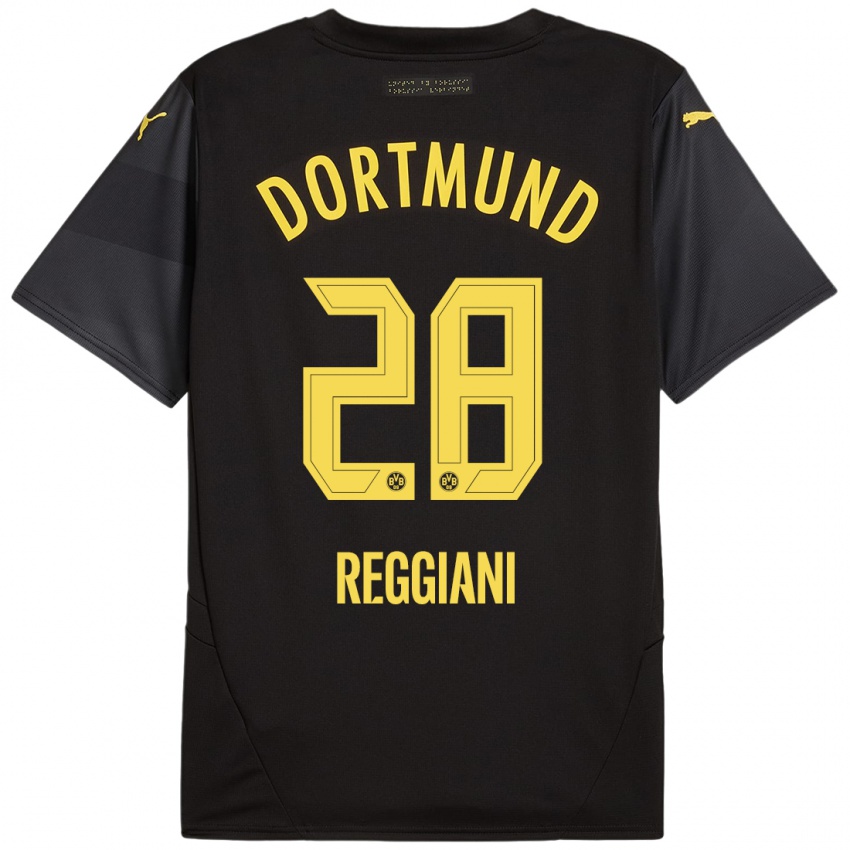 Børn Luca Reggiani #28 Sort Gul Udebane Spillertrøjer 2024/25 Trøje T-Shirt