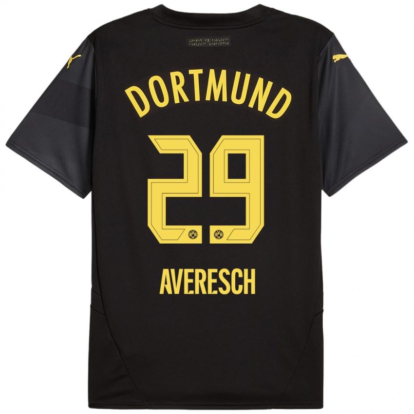 Børn Noah Averesch #29 Sort Gul Udebane Spillertrøjer 2024/25 Trøje T-Shirt