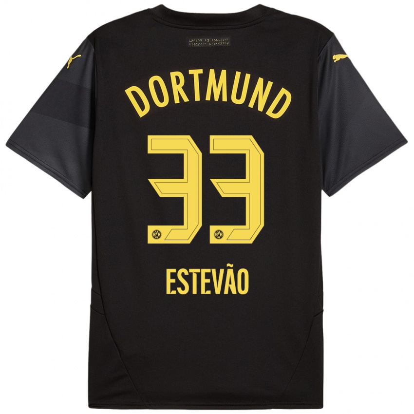 Børn Tiago Estevão #33 Sort Gul Udebane Spillertrøjer 2024/25 Trøje T-Shirt