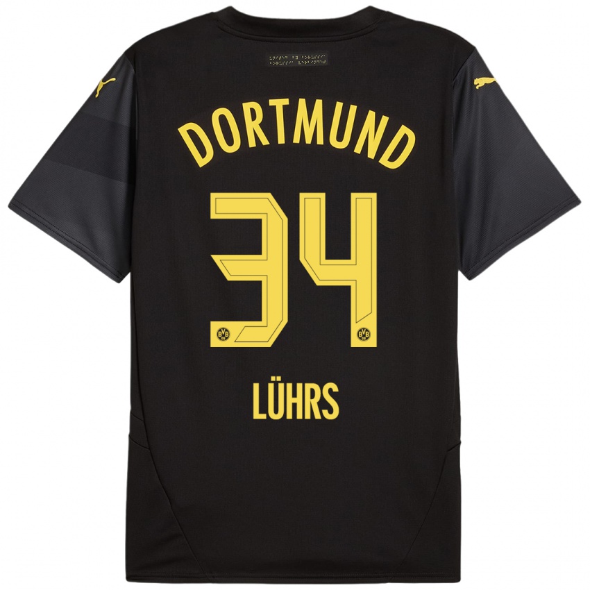 Børn Yannik Lührs #34 Sort Gul Udebane Spillertrøjer 2024/25 Trøje T-Shirt