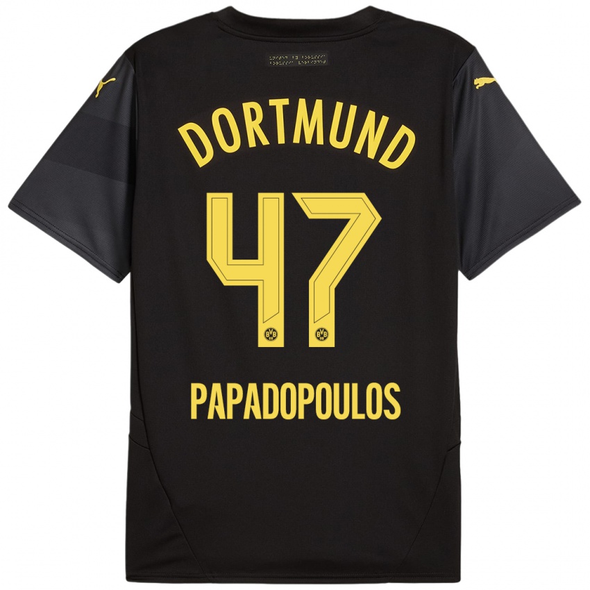 Børn Antonios Papadopoulos #47 Sort Gul Udebane Spillertrøjer 2024/25 Trøje T-Shirt