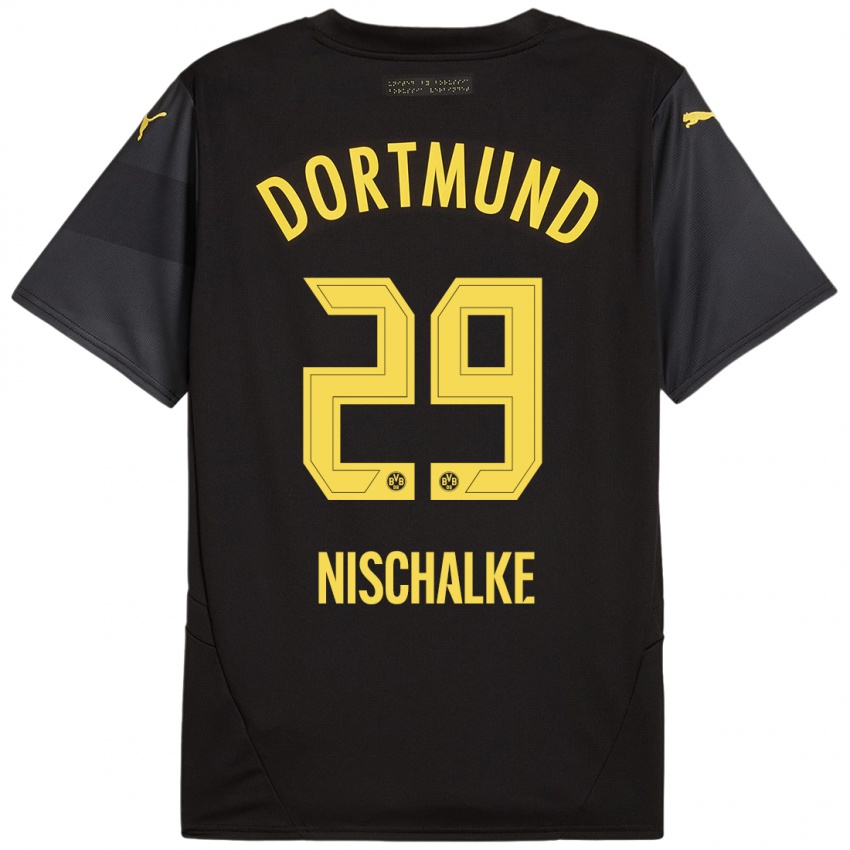 Børn Jermain Nischalke #29 Sort Gul Udebane Spillertrøjer 2024/25 Trøje T-Shirt