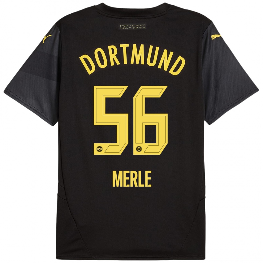 Børn Albers Merle #56 Sort Gul Udebane Spillertrøjer 2024/25 Trøje T-Shirt