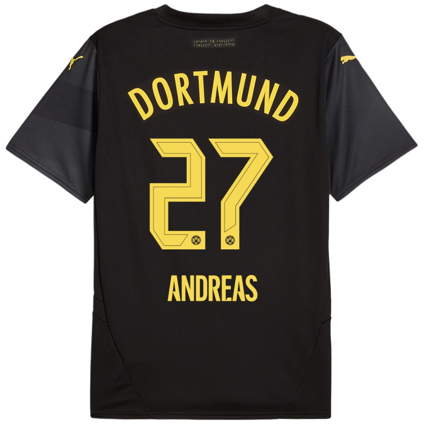 Børn Kuno Andreas #27 Sort Gul Udebane Spillertrøjer 2024/25 Trøje T-Shirt