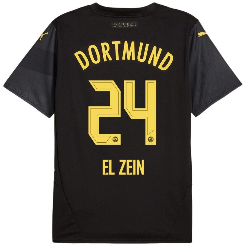 Børn Abu-Bekir Omer El-Zein #24 Sort Gul Udebane Spillertrøjer 2024/25 Trøje T-Shirt