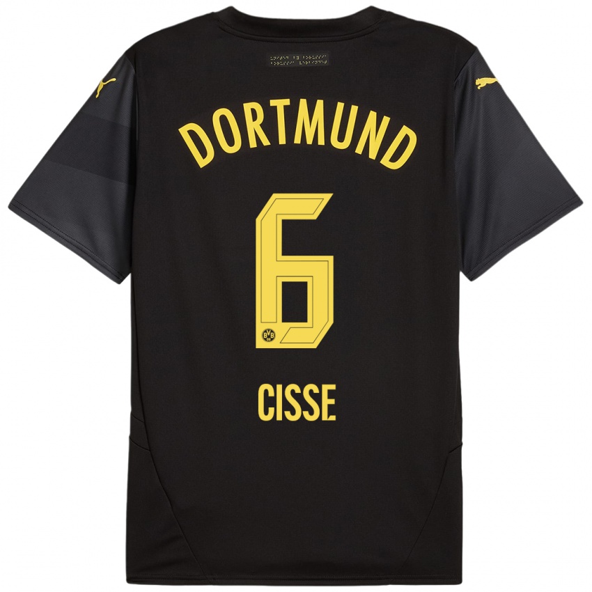 Børn Faroukou Cisse #6 Sort Gul Udebane Spillertrøjer 2024/25 Trøje T-Shirt