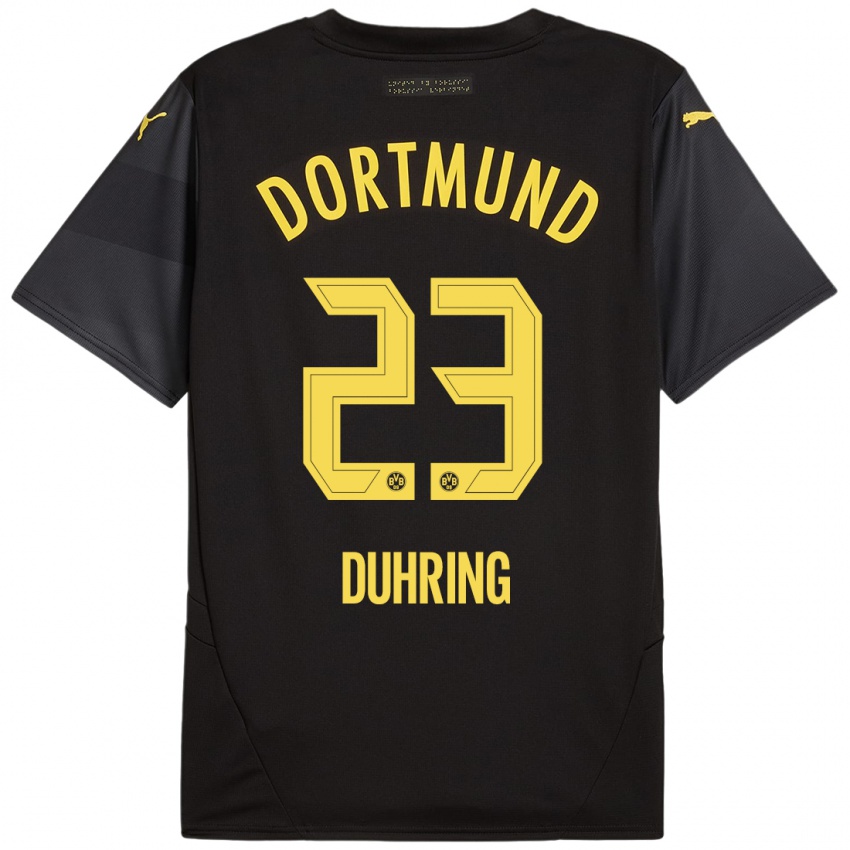 Børn Marc Niclas Duhring #23 Sort Gul Udebane Spillertrøjer 2024/25 Trøje T-Shirt