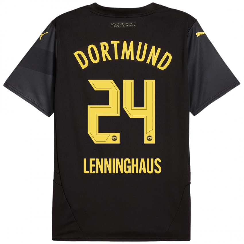 Børn Mika Lenninghaus #24 Sort Gul Udebane Spillertrøjer 2024/25 Trøje T-Shirt