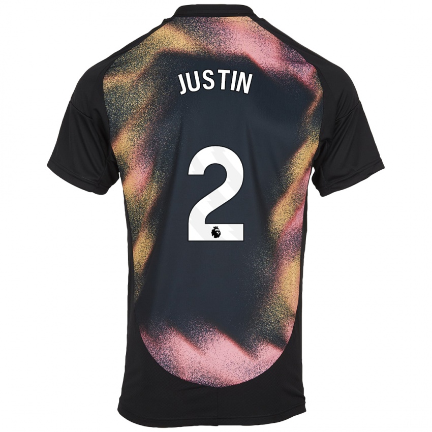 Børn James Justin #2 Sort Hvid Udebane Spillertrøjer 2024/25 Trøje T-Shirt