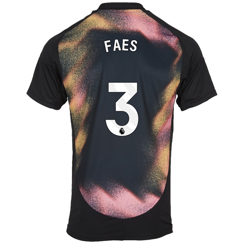 Børn Wout Faes #3 Sort Hvid Udebane Spillertrøjer 2024/25 Trøje T-Shirt