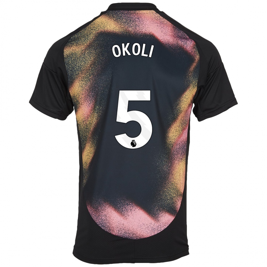 Børn Caleb Okoli #5 Sort Hvid Udebane Spillertrøjer 2024/25 Trøje T-Shirt