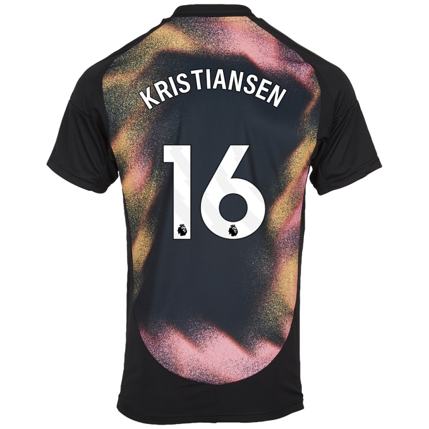 Børn Victor Kristiansen #16 Sort Hvid Udebane Spillertrøjer 2024/25 Trøje T-Shirt