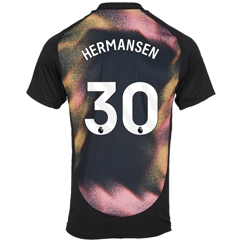 Børn Mads Hermansen #30 Sort Hvid Udebane Spillertrøjer 2024/25 Trøje T-Shirt