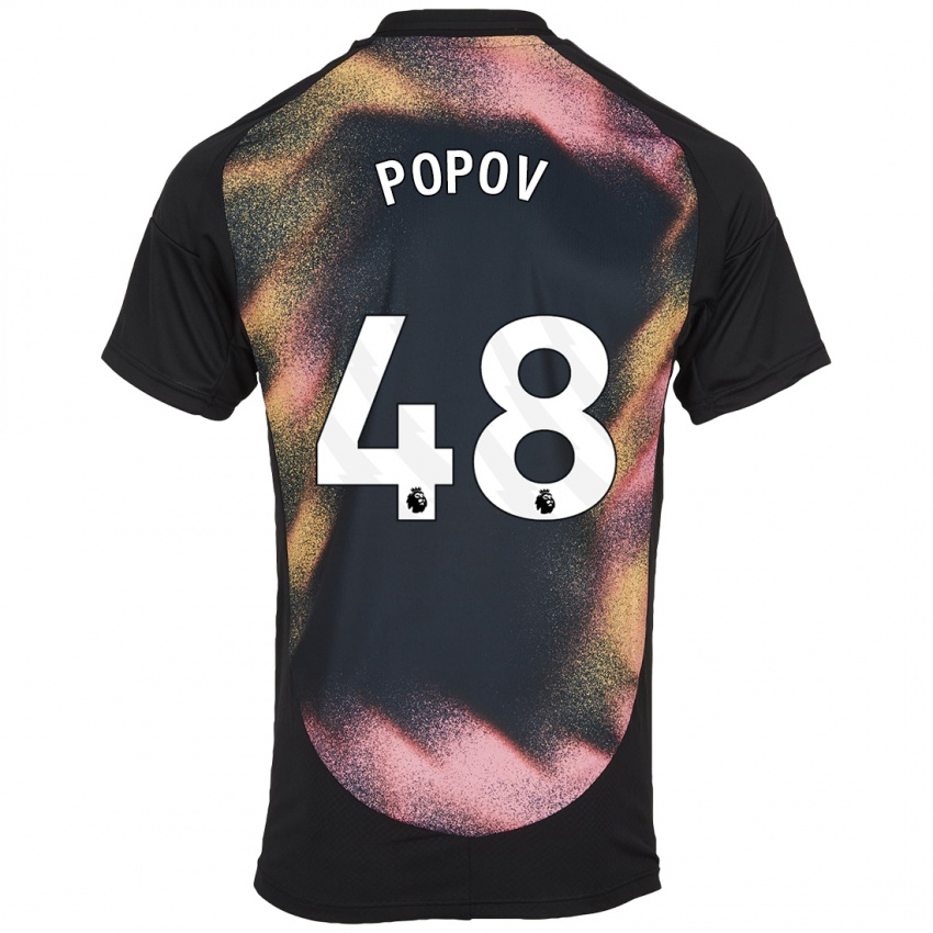 Børn Chris Popov #48 Sort Hvid Udebane Spillertrøjer 2024/25 Trøje T-Shirt