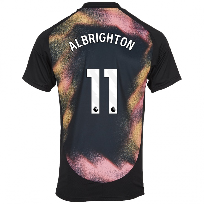 Børn Marc Albrighton #11 Sort Hvid Udebane Spillertrøjer 2024/25 Trøje T-Shirt