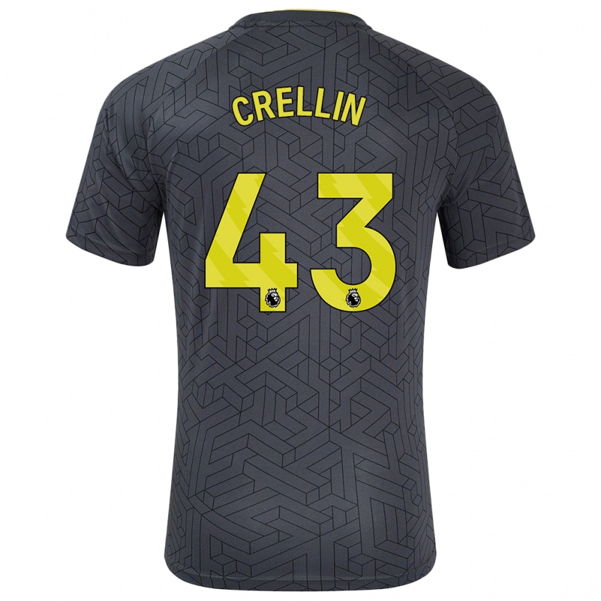 Børn Billy Crellin #43 Sort Gul Udebane Spillertrøjer 2024/25 Trøje T-Shirt