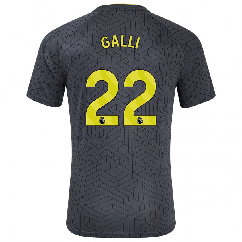 Børn Aurora Galli #22 Sort Gul Udebane Spillertrøjer 2024/25 Trøje T-Shirt