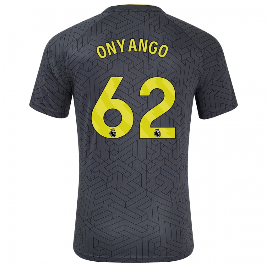 Børn Tyler Onyango #62 Sort Gul Udebane Spillertrøjer 2024/25 Trøje T-Shirt