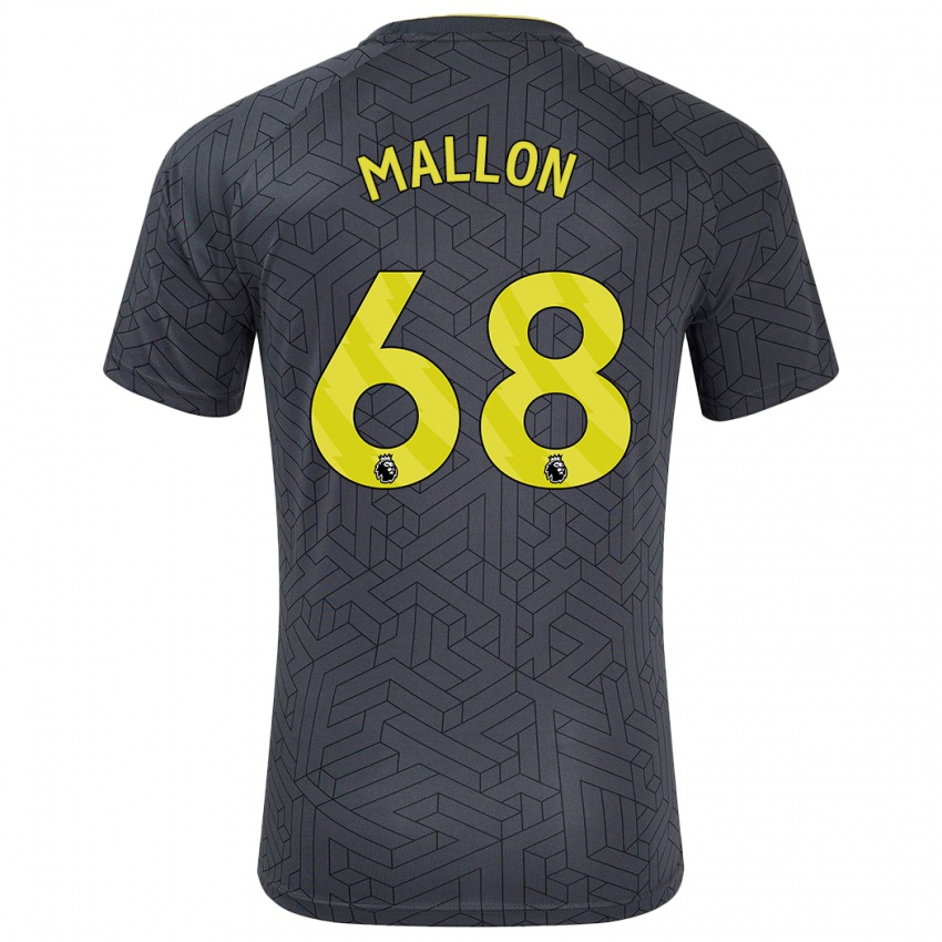 Børn Mathew Mallon #68 Sort Gul Udebane Spillertrøjer 2024/25 Trøje T-Shirt